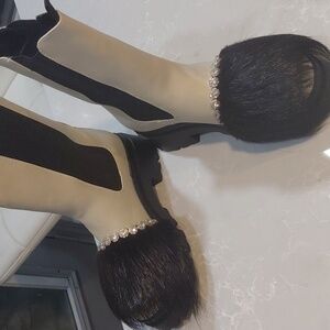 Stylish Goat Fur  Black and Cream Women's Boots